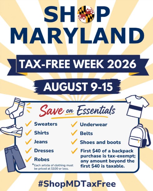 Shop Maryland Tax-Free Week | Aug 9-14, 2026
